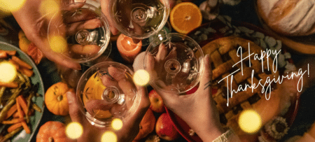 A group of people toasting with glasses of wine.