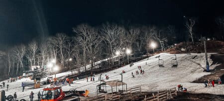 Ski slopes light up in darkness